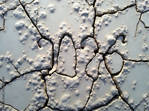 Extreme close up of sun dried cracked earth texture with rough surface detail and deep fissures