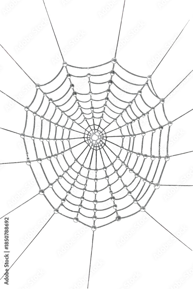 Obraz premium Detailed spider web with dewdrops isolated