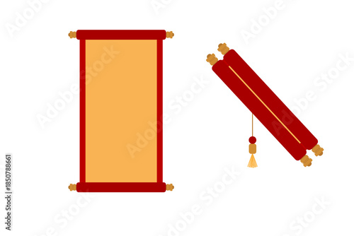 Empty Chinese style scroll, Chinese new year element, empty scroll template, happy new year.