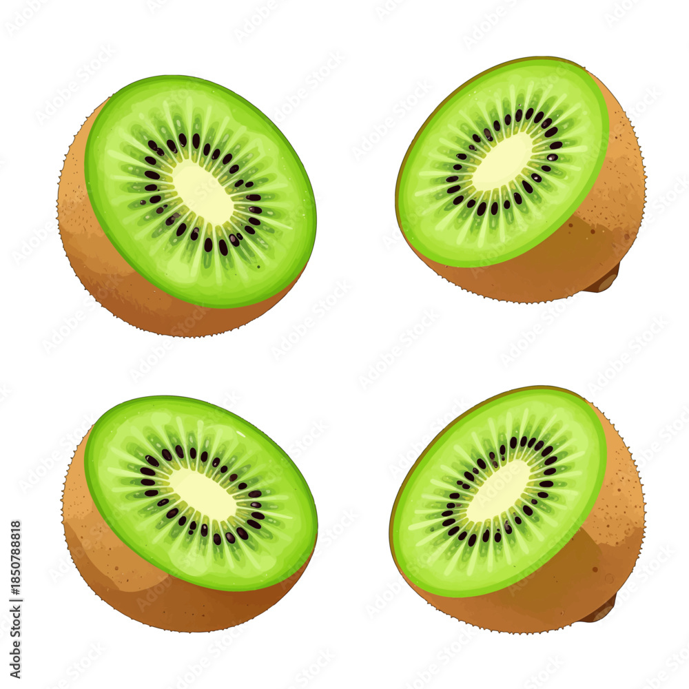 Fototapeta premium Four halves of green kiwi fruit isolated