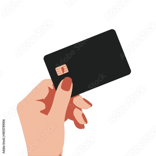 Hand Holding Black Credit Card With Red Manicure