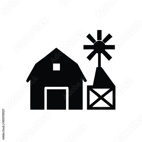 Farmhouse and windmill silhouette icon