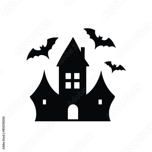 Silhouette Of A Haunted Mansion With Bats