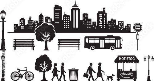 City park and street elements icons