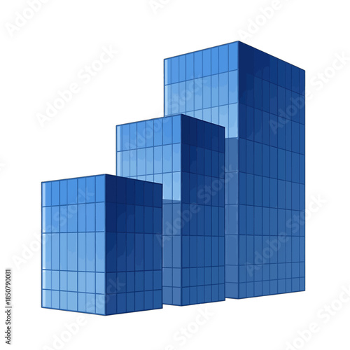 Three blue glass skyscrapers in a row