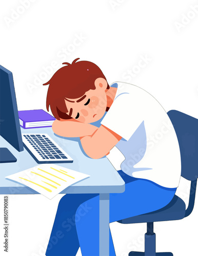 Tired Student Sleeping at His Desk