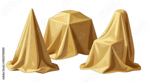 Three golden objects covered with cloth