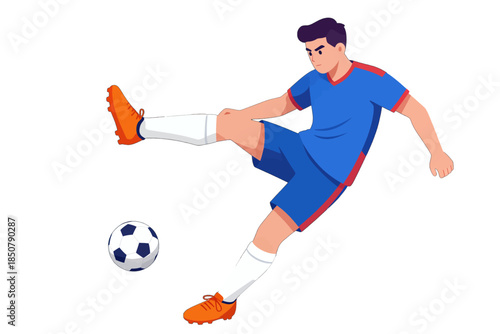 Young male soccer player kicking a ball