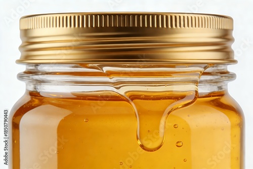 jar. Glass jar with gold lid mockup for honey or jam. food packaging, product labeling, designed for organic brand presentation.