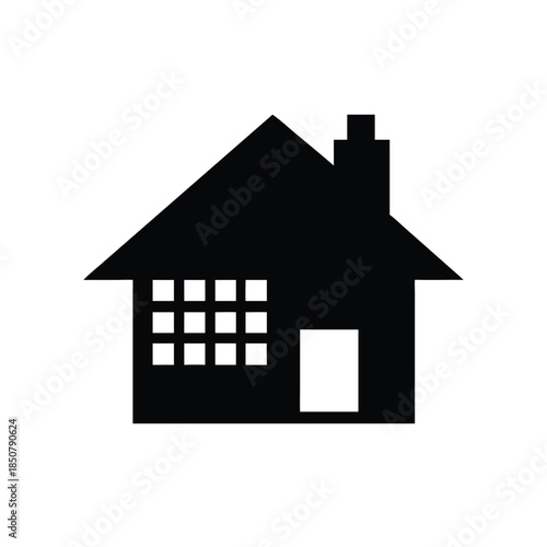 Simple Suburban House Outline Icon Graphic