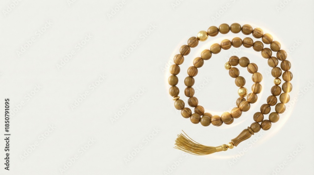 Fototapeta premium Islamic prayer beads with 99 beads, also known as tasbih, used by muslims. Religion concept.