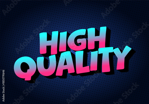 3D text High Quality in vibrant pink and blue gradient on dark background.