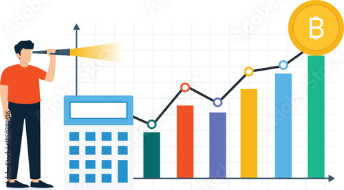 Businessman analyzing financial forecasting market analysis Bitcoin investment future planning data visualization economic growth digital currency investment strategy stock market calculation chart