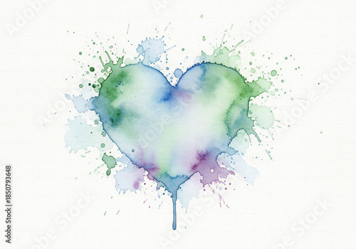 Vibrant Valentine's Day watercolor heart with colorful splashes on white background