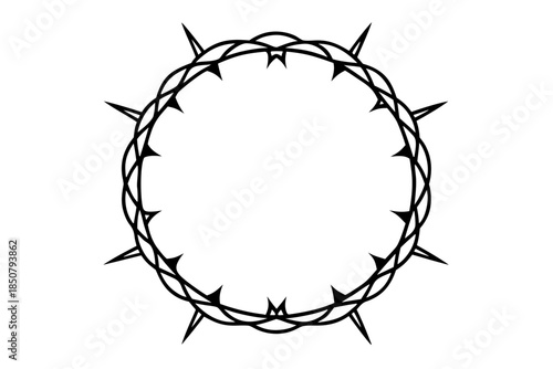 Crown of thorns icon vector, Circle frame from plant branches with thorns illustration