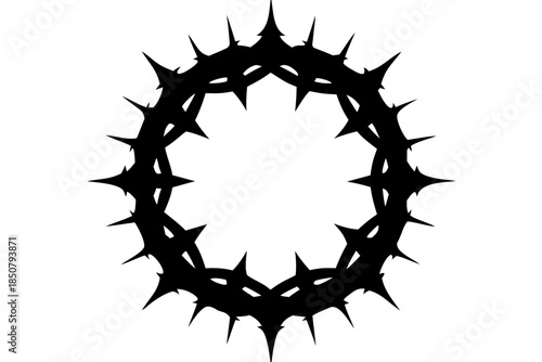 Crown of thorns icon vector, Circle frame from plant branches with thorns illustration