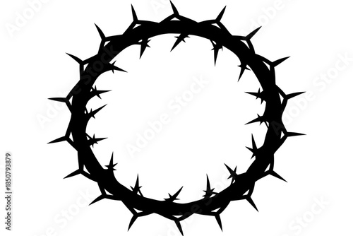 Crown of thorns icon vector, Circle frame from plant branches with thorns illustration