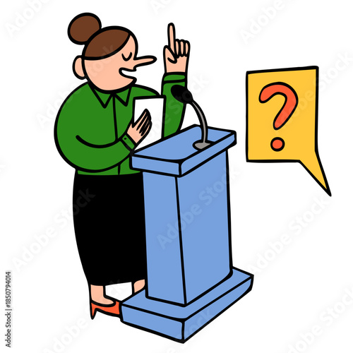 Woman answering questions on a podium