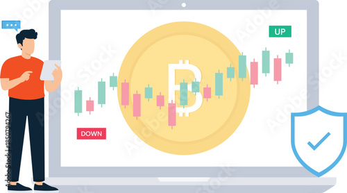 Bitcoin trading chart digital investment cryptocurrency market financial security online analysis stock exchange data monitoring technology blockchain economy modern flat design