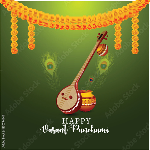 Happy vasant panchami design with creative concept design background
