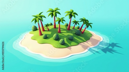 Tropical island palm trees green bushes image