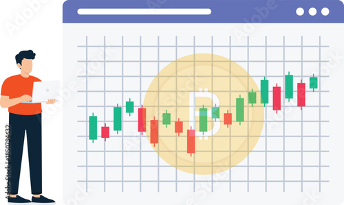 Man analyzing crypto trading financial data stock market digital currency candlestick chart investment strategy online platform business growth