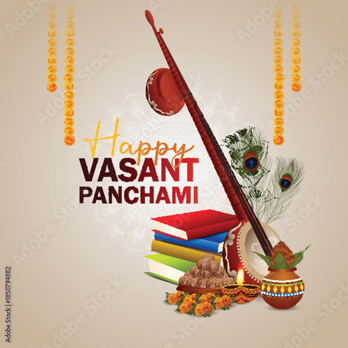 Hindu festival happy vasant panchami celebration greeting card
