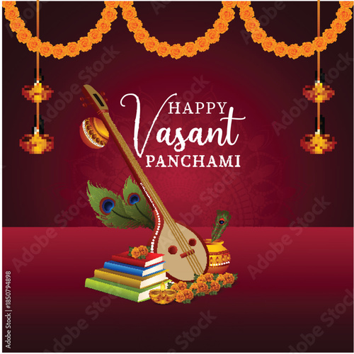 Hindu festival happy vasant panchami celebration greeting card