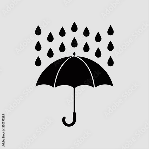 Black silhouette of umbrella and raindrops for rainy season concept