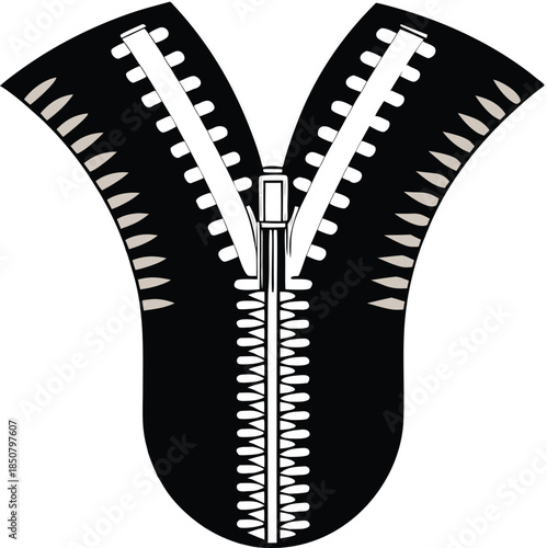 Detailed illustration of a black zipper on a neutral background