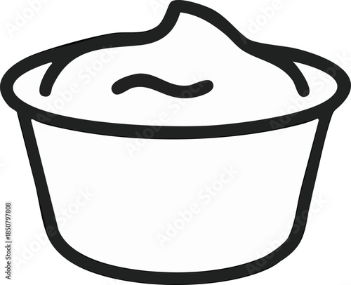 A minimalist black line icon of a sauce dip cup