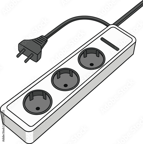 Modern power strip with three outlets and cord for home office use