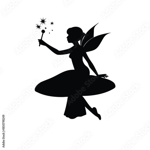 Magical Fairy Silhouette Sitting on a Mushroom