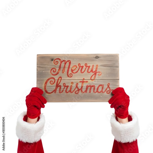 santa claus holding a merry christmas sign