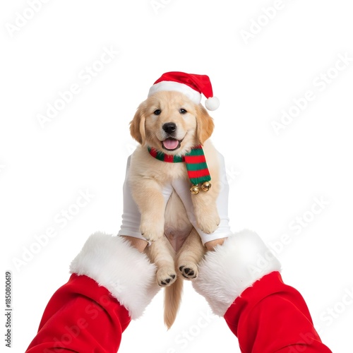 golden retriever with santa hat