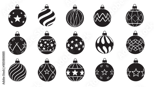 Collection of festive Christmas ornaments with various patterns and designs for holiday decoration