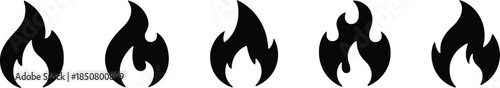 Collection of Fire Icons Depicting Flames and Heat Isolated on Transparent Background Suitable for Emergency Safety and Energy Related Designs and Graphic Projects