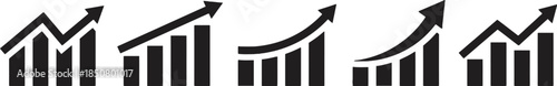 Graph chart collection featuring upward trending lines and bars on transparent background indicating success and growth achieving 200 character limit