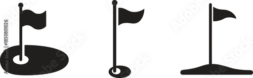 Golf Icon Set with Flag in Hole Minimalist Design for Sport Competition on Transparent Background Vector Illustration Isolated