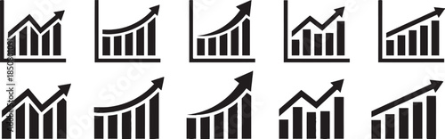 Graph chart collection with upward trending lines and bars displayed against transparent background showcasing success reaching 200 character limit