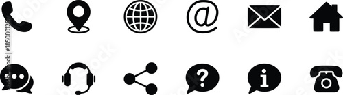 Set of Contact Information Icons for Professional Communication Including Phone Location Globe and Email Designed for Websites and Business Cards
