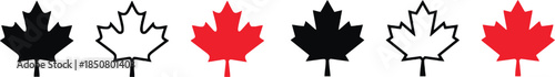 Set of Maple Leaf Illustrations in Red and Black Ideal for Representing Canada with Simplicity and Style Perfect for National Symbols and Canadian Culture