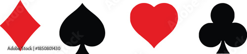 Set of Playing Card Suit Symbols Diamond Spade Heart and Club Deck Card Suits Sign Symbol Gambling Games Chance and Luck Poker Games Casino Games Risk