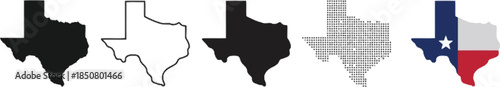 Set of Simple Maps of Texas State with Different Black White and Color Variations on Transparent Background Two Hundred Characters for Microstock