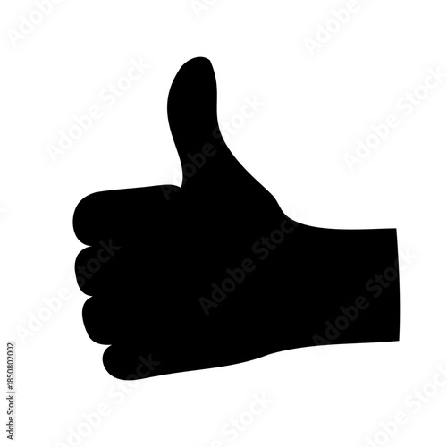 Simple silhouette of a hand giving a thumbs up gesture on white backdrop