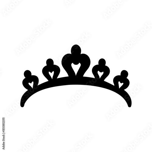 Elegant black silhouette of a tiara adorned with heart shaped accents