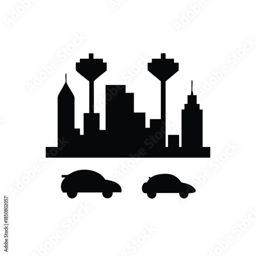 Digital urban landscape with transport silhouettes
