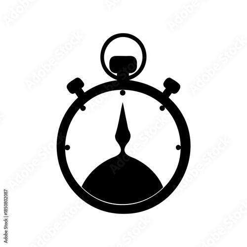 Black and white silhouette of a stopwatch isolated on a white background