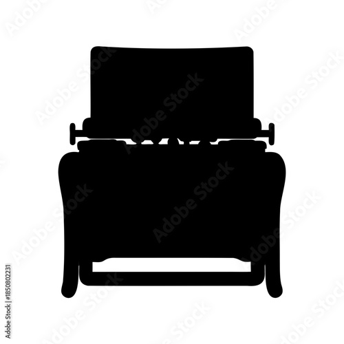 Vintage Typewriter Silhouette Artwork with Detailed Lettering Mechanism Portrayal and Intricate Design