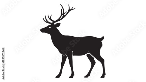 Silhouette of a majestic deer standing with large antlers on transparent background